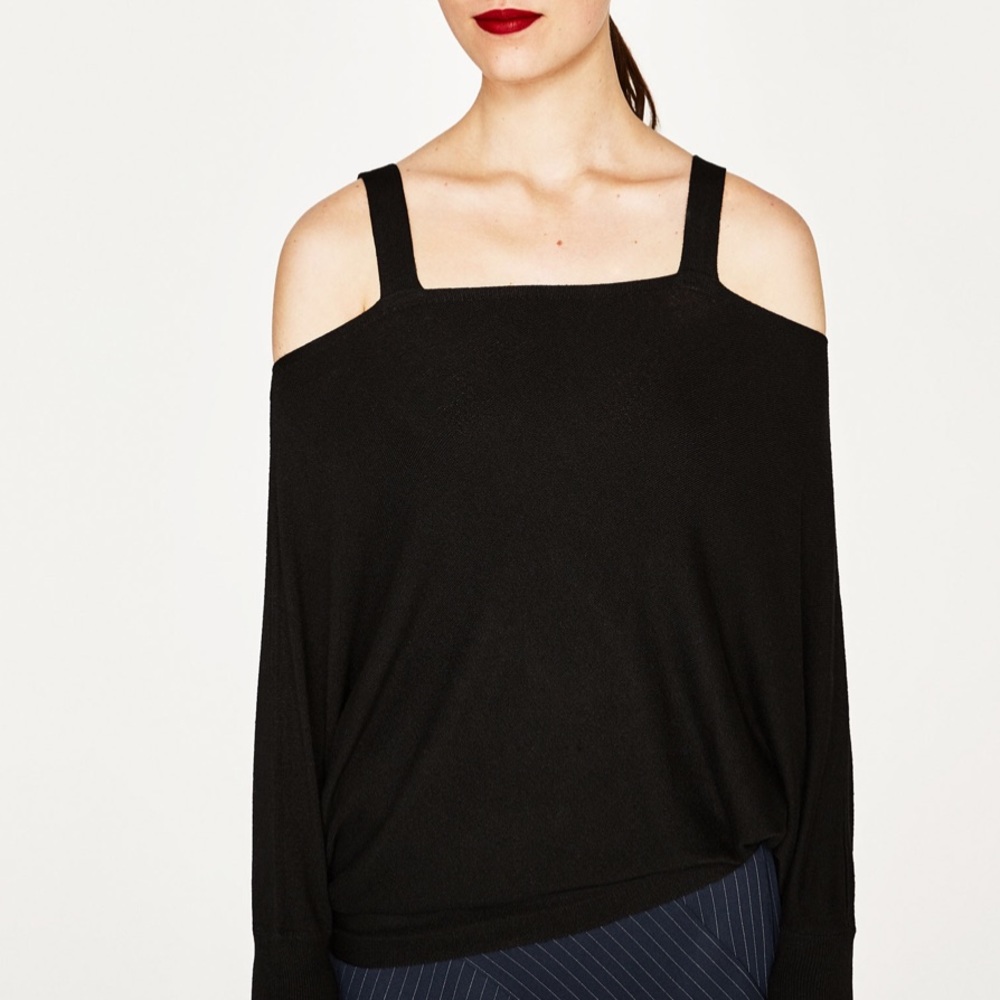 Zara long sleeve cold shoulder black top